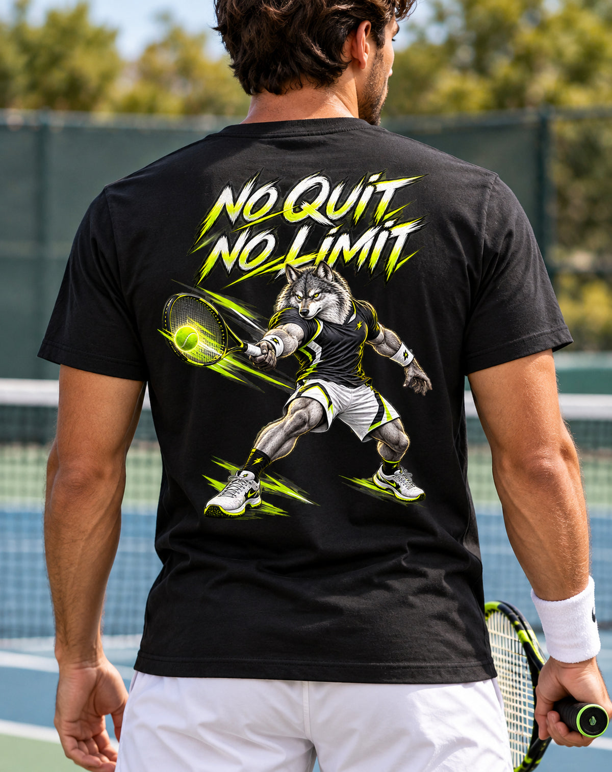 T-shirt tennis noir SKL Motion porté de dos