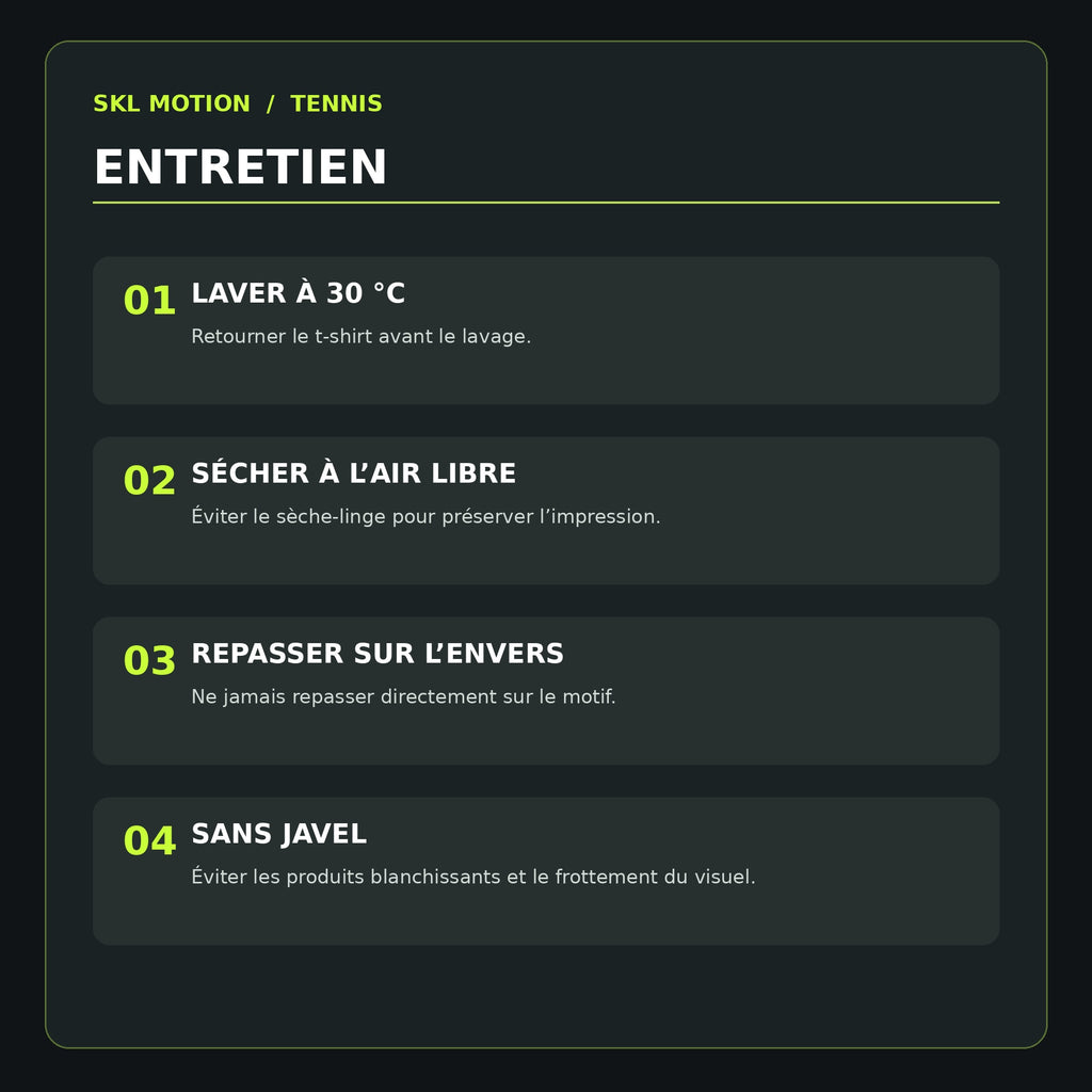 Guide d’entretien du t-shirt tennis SKL Motion