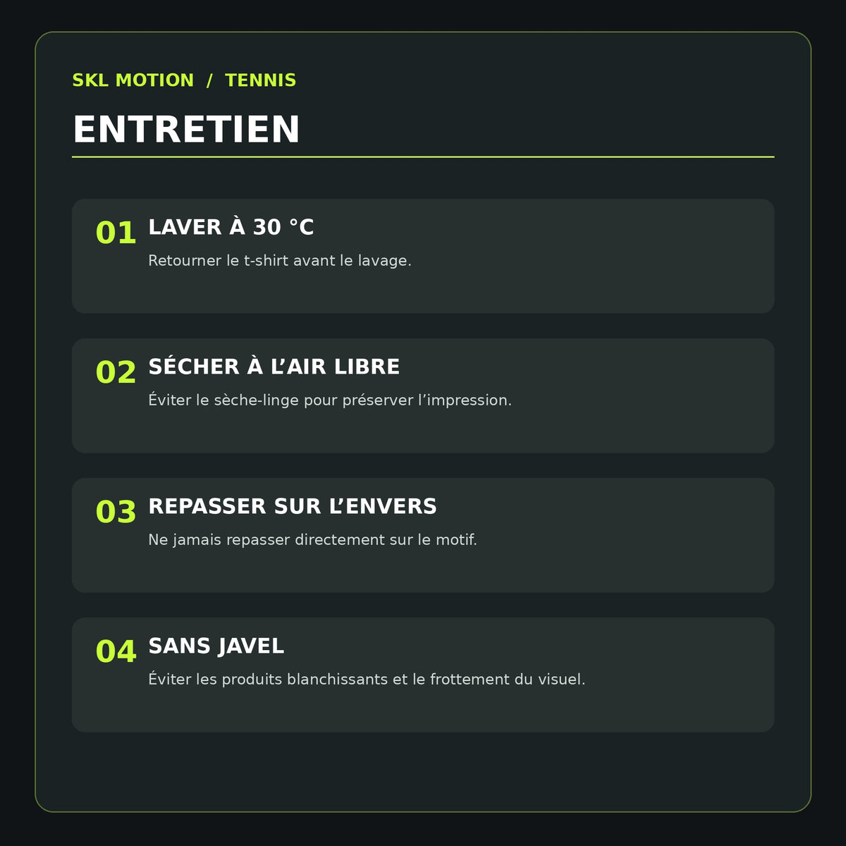 Guide d’entretien du t-shirt tennis SKL Motion