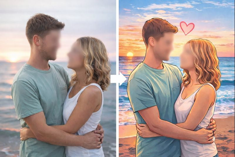 T-shirt personnalisé portrait couple ou famille – Transformation de photo en illustration