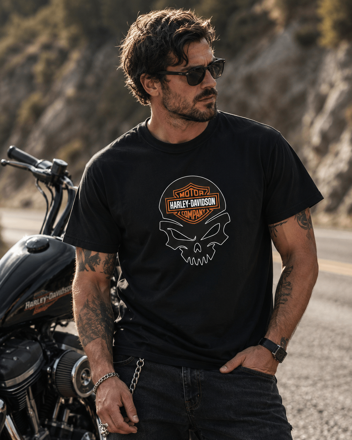 T-Shirt Moto Style Harley Forty Eight 48 Noir | T-Shirt Motard Homme | Impression Avant & Dos XXL | SKL Motion