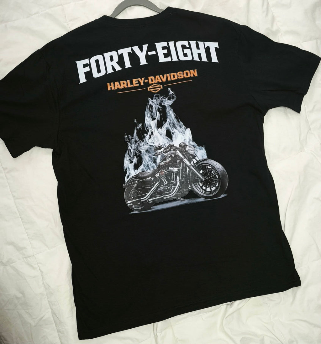 T-Shirt Moto Style Harley Forty Eight 48 Noir | T-Shirt Motard Homme | Impression Avant & Dos XXL | SKL Motion