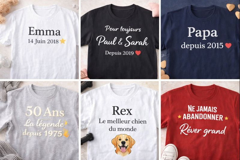 T-shirt personnalisé texte, prénom ,  date etc... Message et création sur mesure