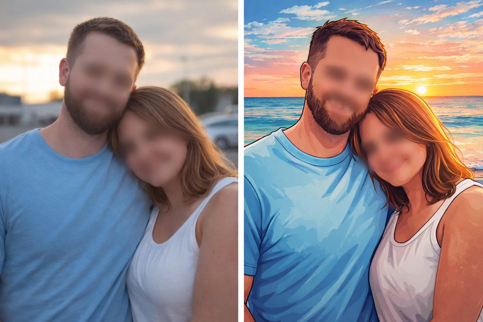 T-shirt personnalisé portrait couple ou famille – Transformation de photo en illustration