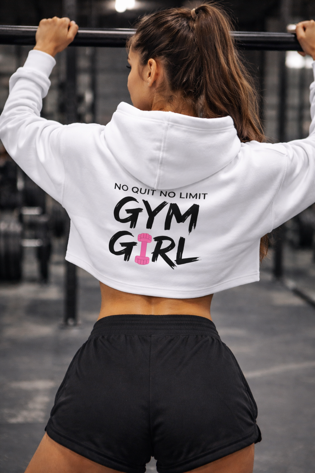 Crop Hoodie Femme Fitness – Gym Girl SKL Motion – Sweat Court Sport Blanc