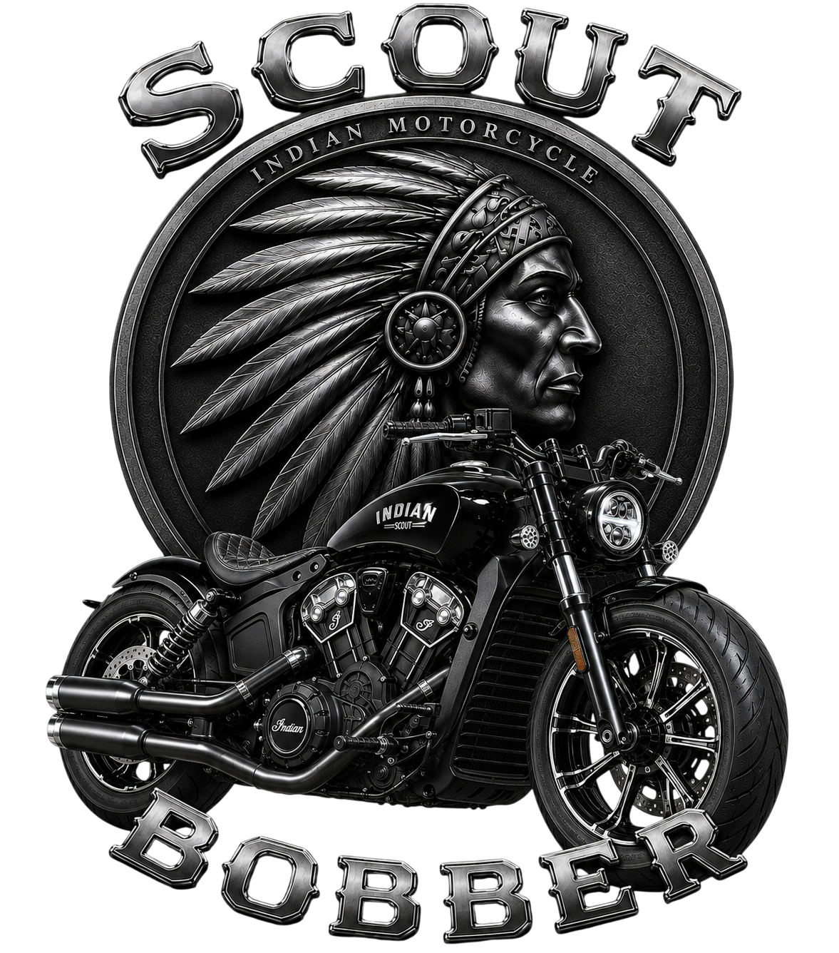 T-shirt Style Indian Scout Bobber – Moto Bobber Biker – Noir – XS à 3XL