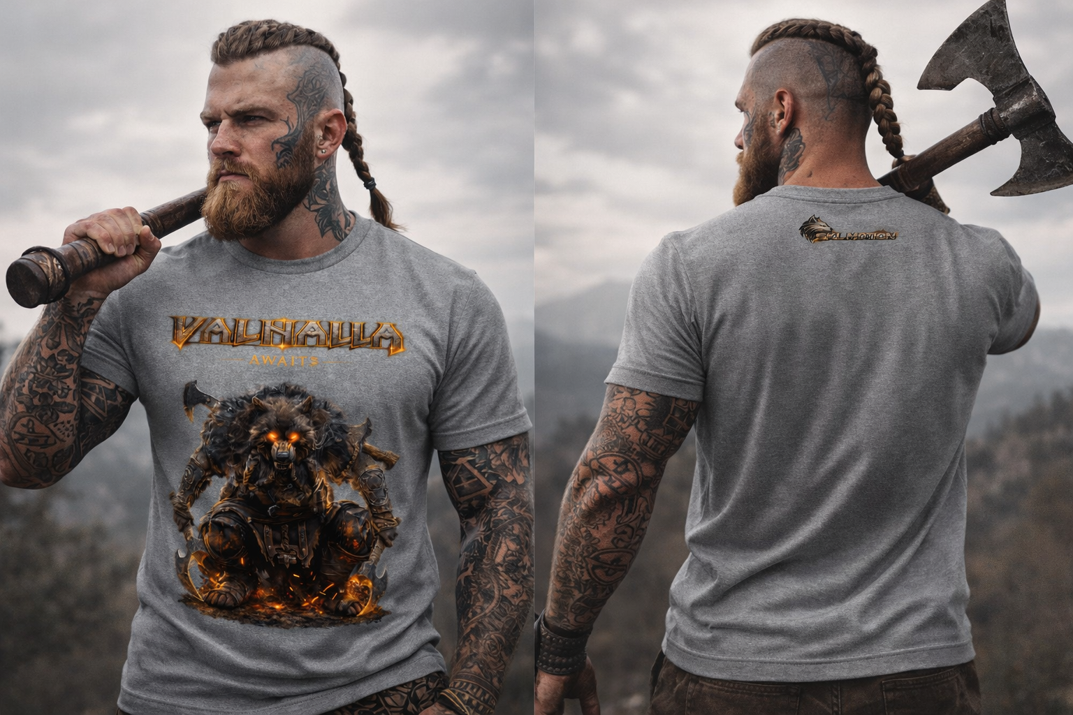 T-shirt Viking Valhalla Awaits Berserker – SKL Motion – Guerrier Nordique