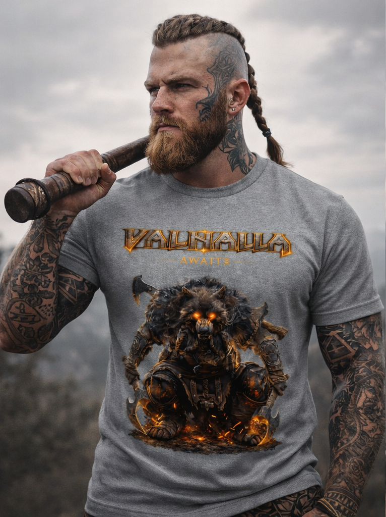 T-shirt Viking Valhalla Awaits Berserker – SKL Motion – Guerrier Nordique