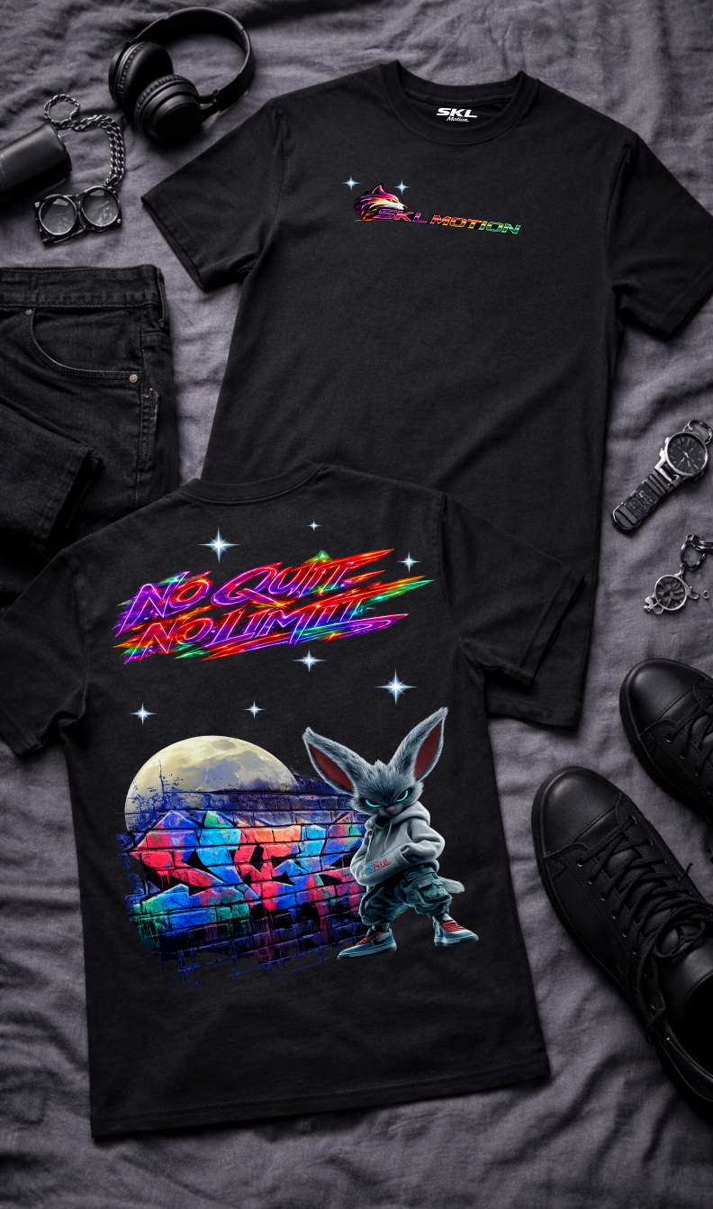 T-shirt Streetwear Neon Fury No Quit No Limit – SKL Motion – Unisexe Noir & Blanc