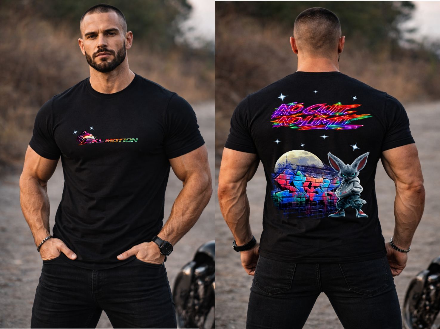 T-shirt Streetwear Neon Fury No Quit No Limit – SKL Motion – Unisexe Noir & Blanc