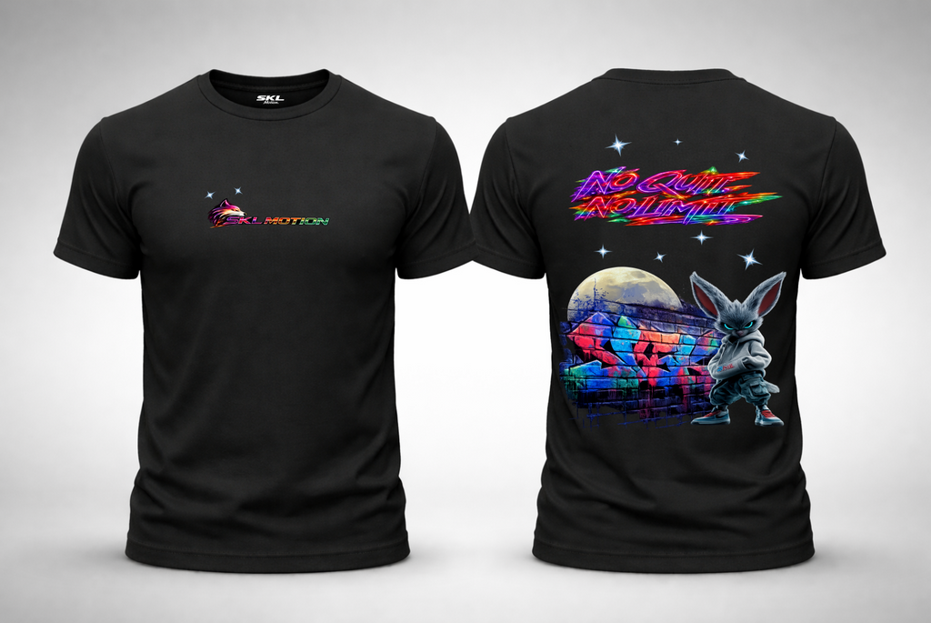 T-shirt Streetwear Neon Fury No Quit No Limit – SKL Motion – Unisexe Noir & Blanc
