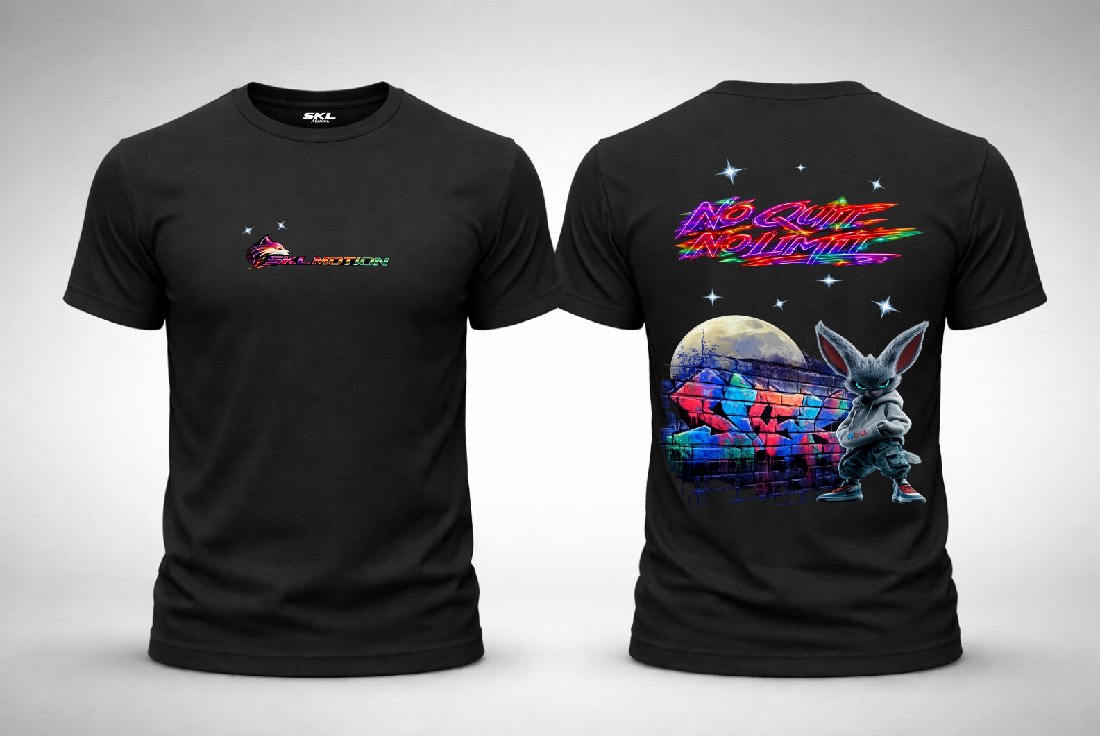 T-shirt Streetwear Neon Fury No Quit No Limit – SKL Motion – Unisexe Noir & Blanc