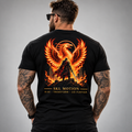 T-shirt Phoenix Warrior noir SKL Motion porté de dos avec grand visuel phénix et guerrier