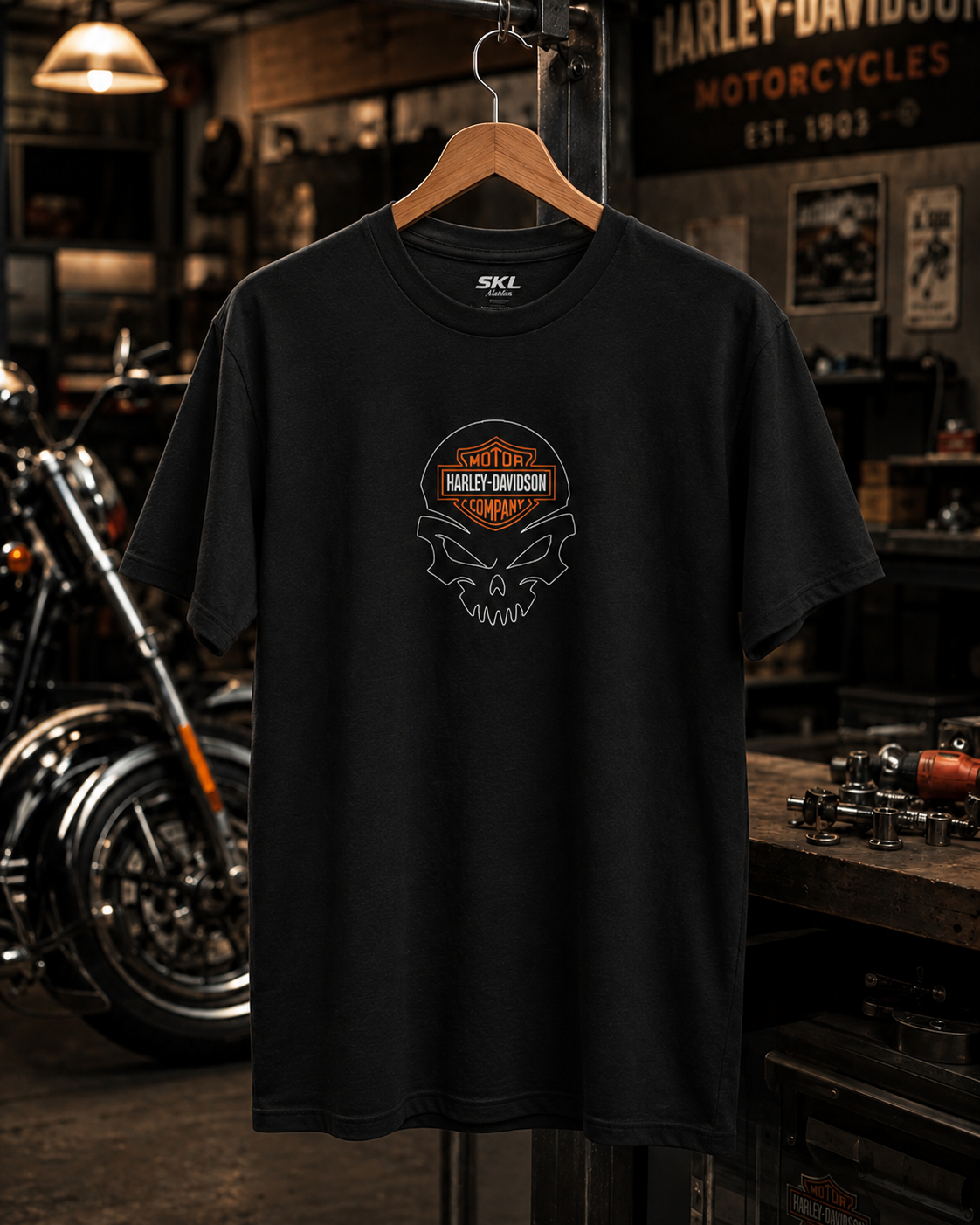 T-Shirt Moto Style Harley Breakout Noir | T-Shirt Motard Homme | Impression Avant & Dos XXL | SKL Motion