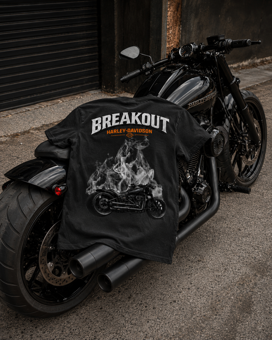 T-Shirt Moto Style Harley Breakout Noir | T-Shirt Motard Homme | Impression Avant & Dos XXL | SKL Motion