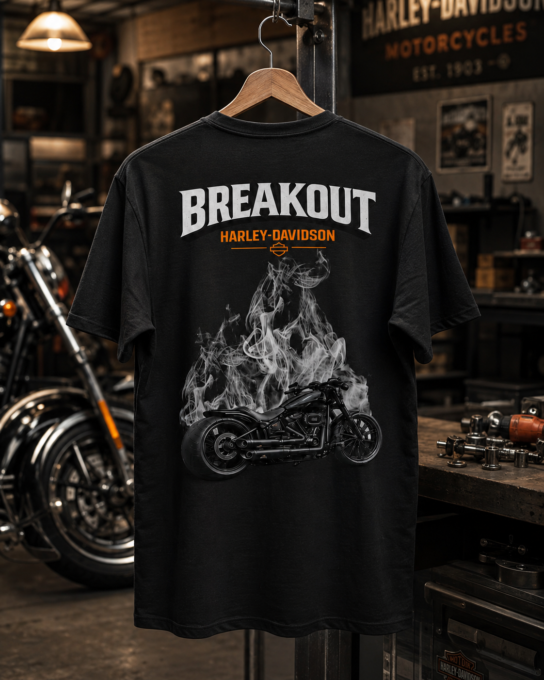 T-Shirt Moto Style Harley Breakout Noir | T-Shirt Motard Homme | Impression Avant & Dos XXL | SKL Motion