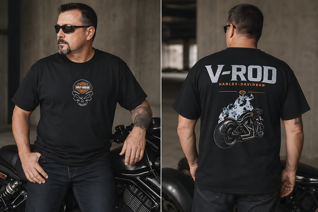 T-Shirt Moto V-Rod Noir | T-Shirt Motard Homme | Impression Avant & Dos XXL | SKL Motion