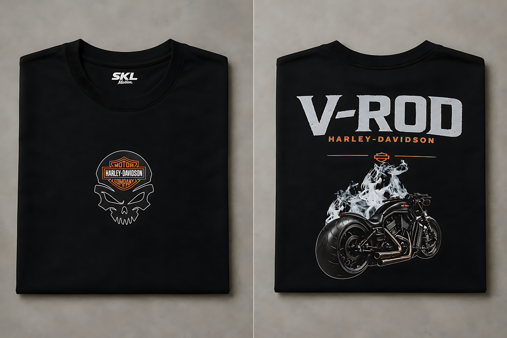 T-Shirt Moto V-Rod Noir | T-Shirt Motard Homme | Impression Avant & Dos XXL | SKL Motion