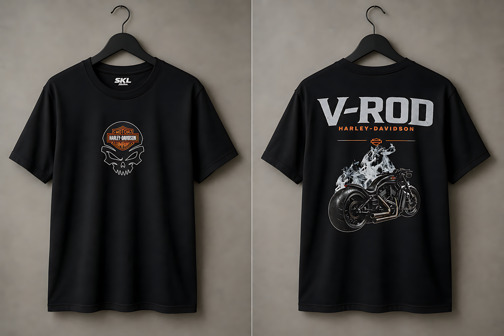 T-Shirt Moto V-Rod Noir | T-Shirt Motard Homme | Impression Avant & Dos XXL | SKL Motion