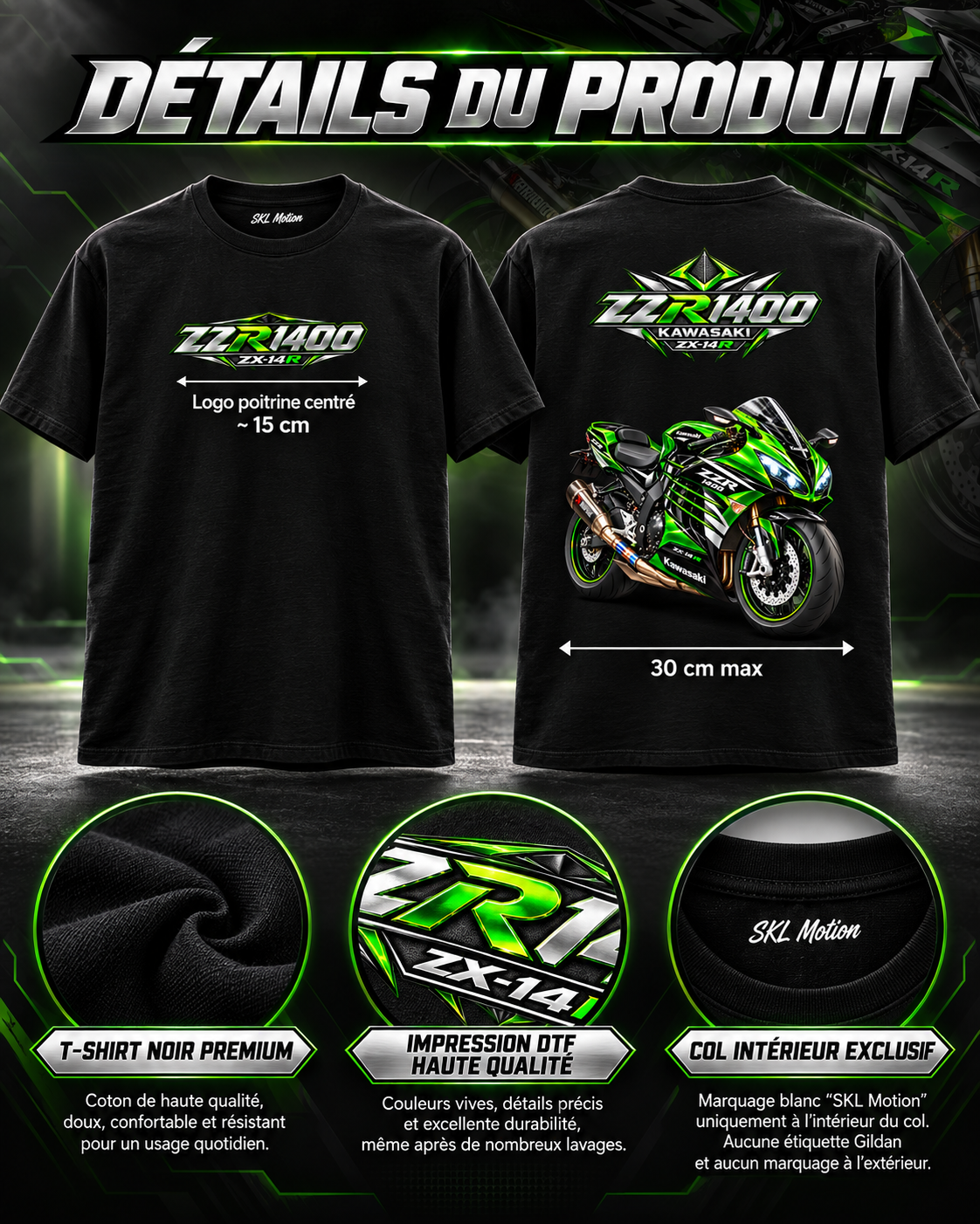 T-shirt Kawasaki ZZR1400 — détails