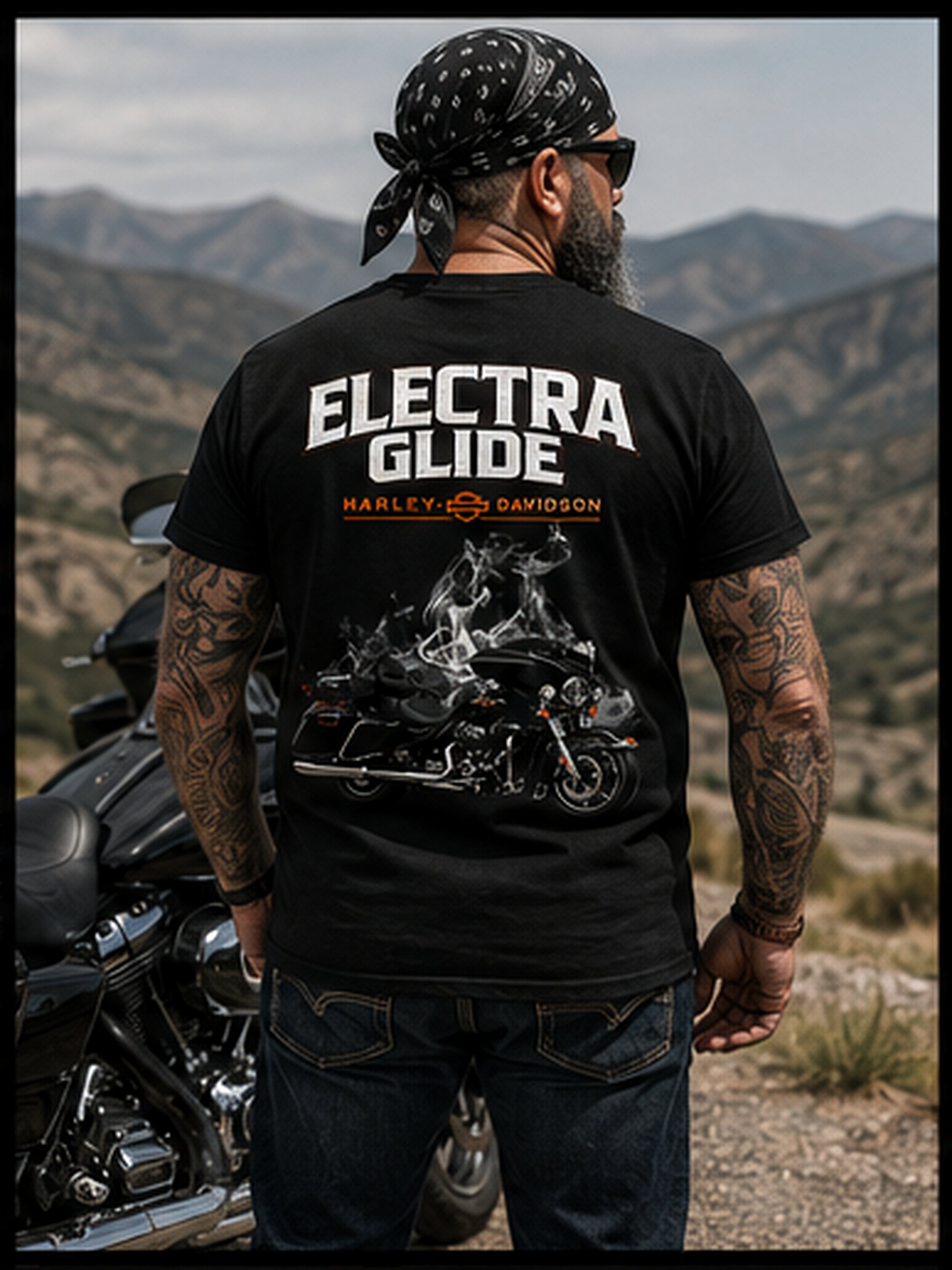 T-Shirt Moto Style Harley Electra Glide Noir | T-Shirt Motard Homme | Impression Avant & Dos XXL | SKL Motion