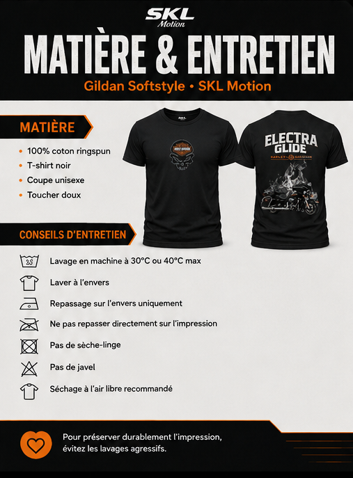 T-Shirt Moto Style Harley Electra Glide Noir | T-Shirt Motard Homme | Impression Avant & Dos XXL | SKL Motion