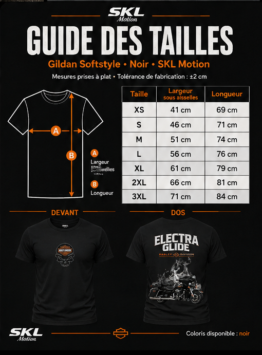 T-Shirt Moto Style Harley Electra Glide Noir | T-Shirt Motard Homme | Impression Avant & Dos XXL | SKL Motion