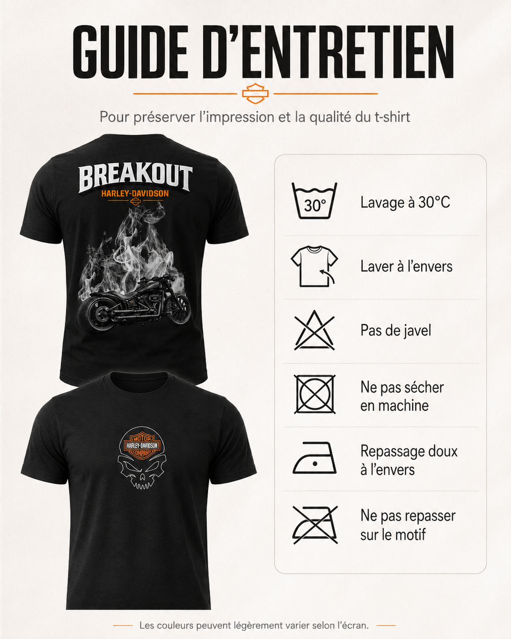 T-Shirt Moto Style Harley Breakout Noir | T-Shirt Motard Homme | Impression Avant & Dos XXL | SKL Motion