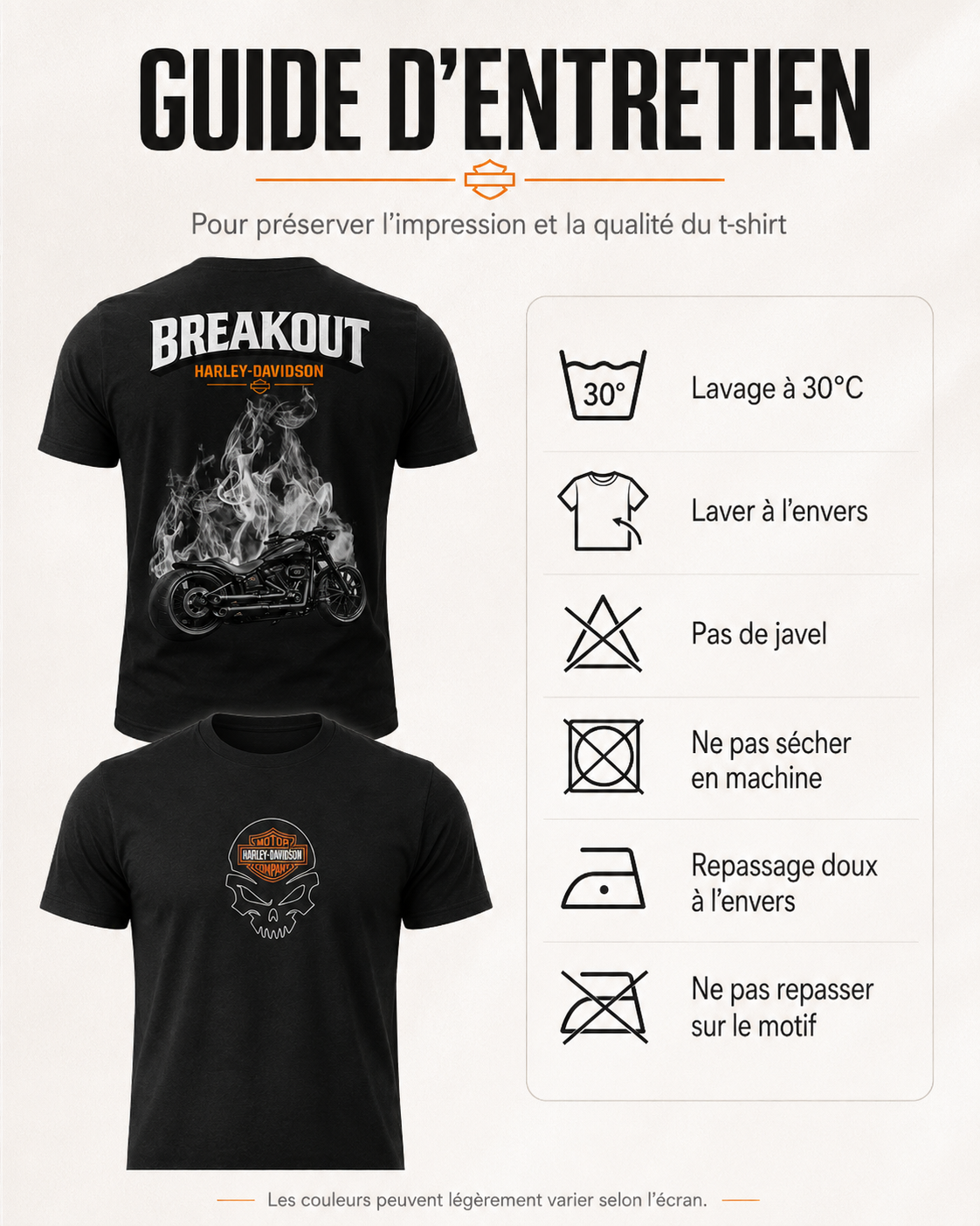 T-Shirt Moto Style Harley Breakout Noir | T-Shirt Motard Homme | Impression Avant & Dos XXL | SKL Motion