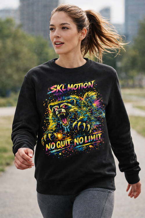 Sweatshirt Unisexe Noir – SKL Motion “No Quit No Limit” Neon Wolverine | Collection Motivation