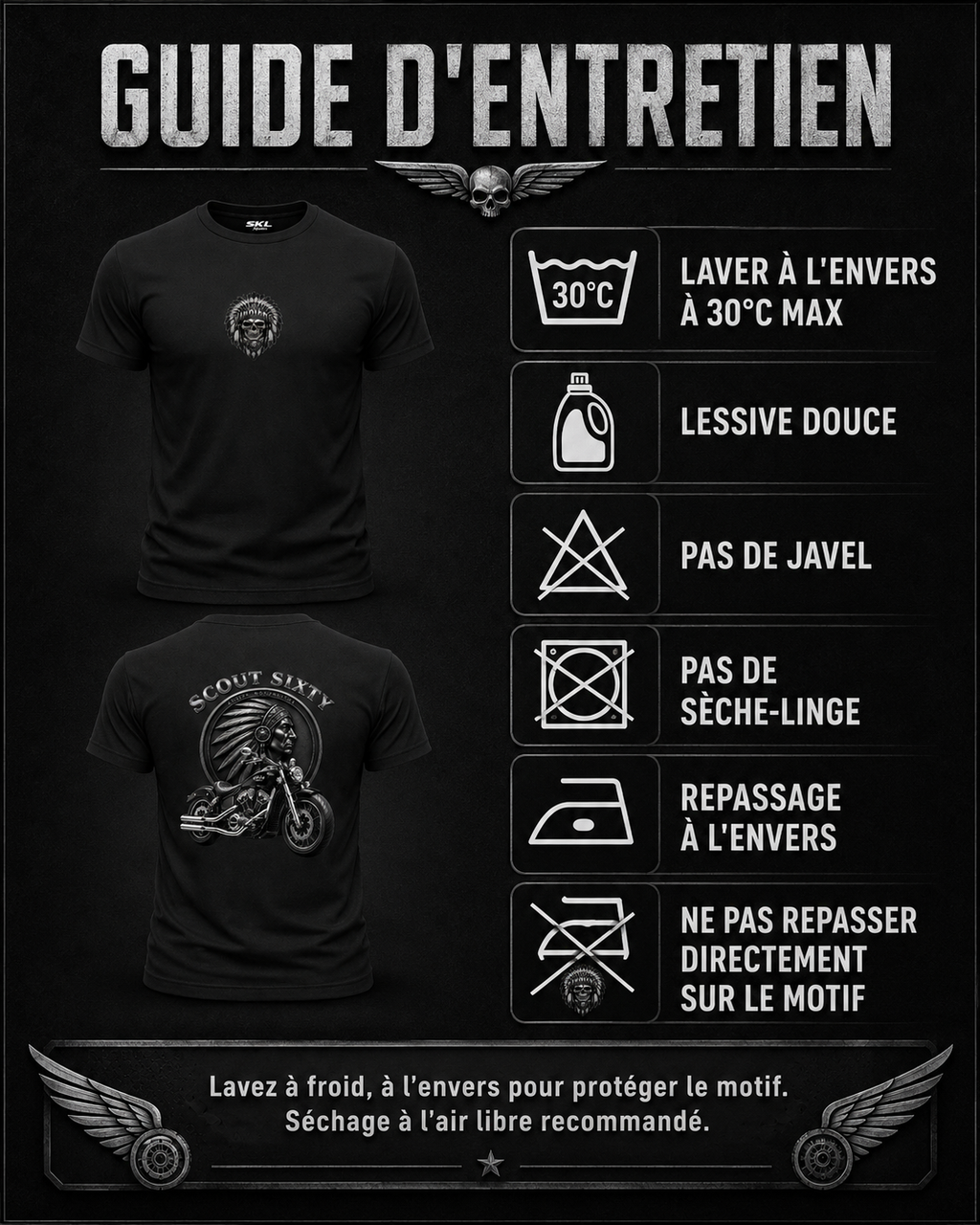 T-shirt Indian Scout Sixty noir unisexe – Motif moto biker recto dos | SKL Motion
