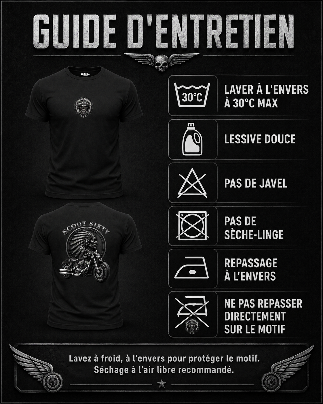 T-shirt Indian Scout Sixty noir unisexe – Motif moto biker recto dos | SKL Motion
