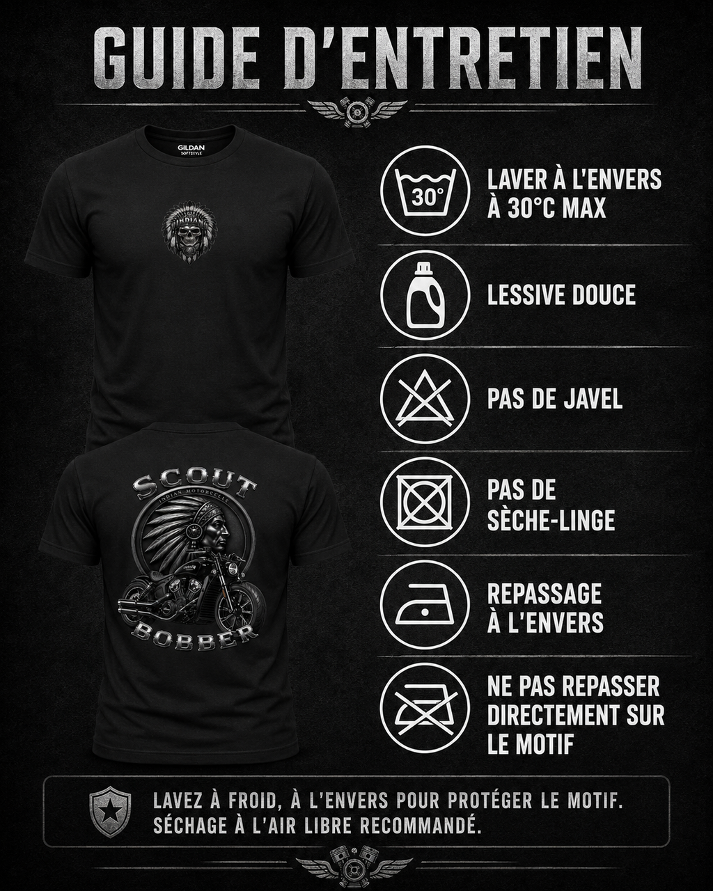 T-shirt Style Indian Scout Bobber – Moto Bobber Biker – Noir – XS à 3XL