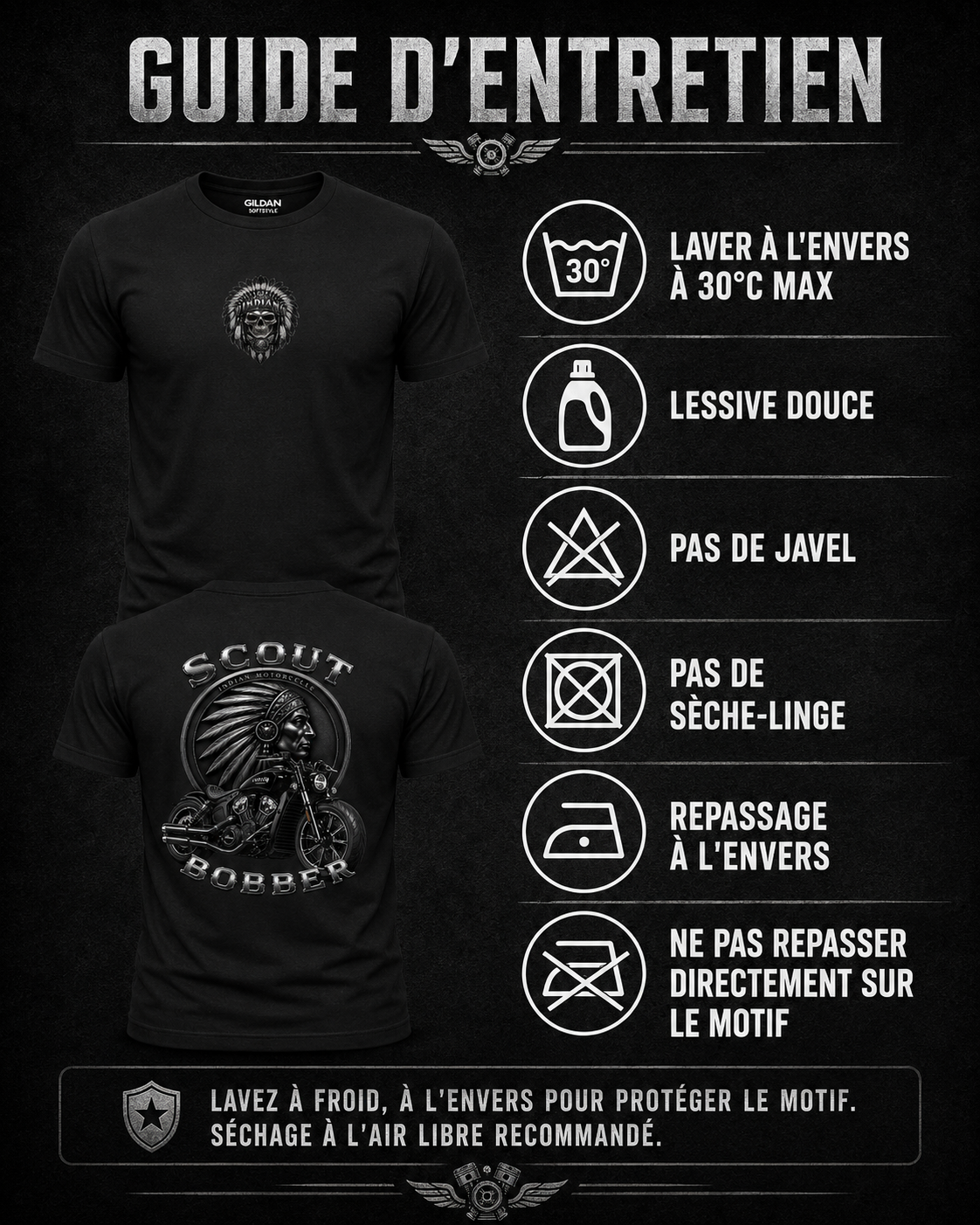 T-shirt Style Indian Scout Bobber – Moto Bobber Biker – Noir – XS à 3XL