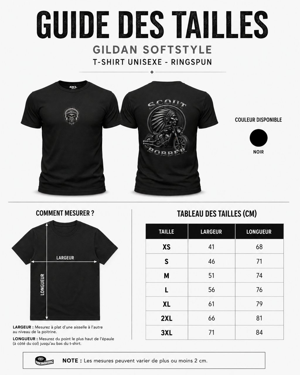 T-shirt Style Indian Scout Bobber – Moto Bobber Biker – Noir – XS à 3XL