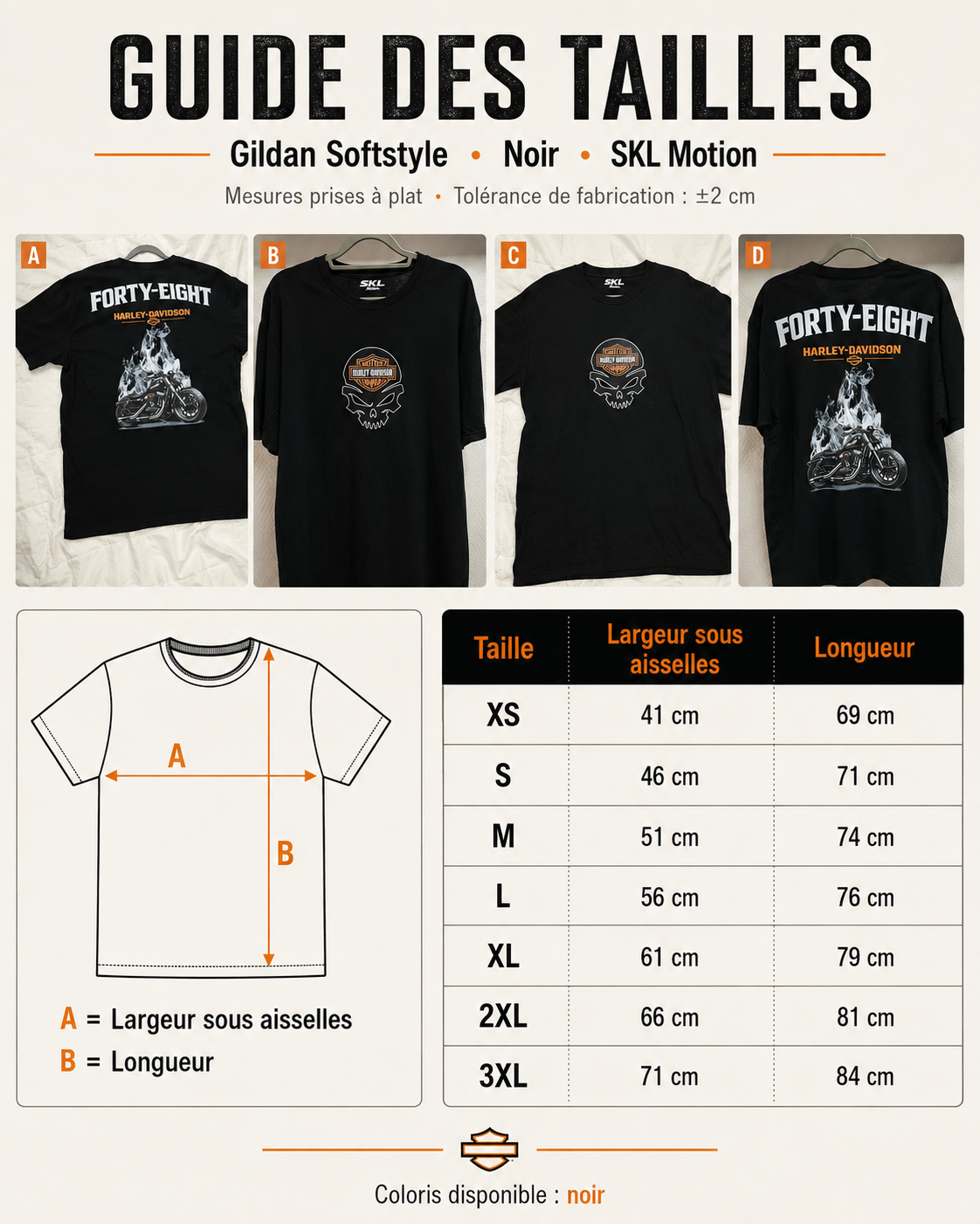 T-Shirt Moto Style Harley Forty Eight 48 Noir | T-Shirt Motard Homme | Impression Avant & Dos XXL | SKL Motion