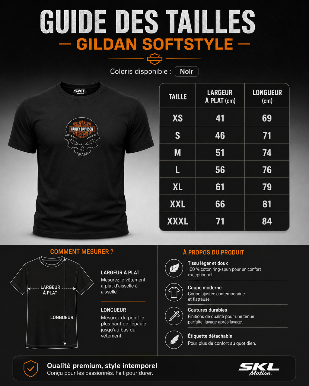 T-shirt Style Harley Street Bob noir – Gildan Softstyle – Design biker moto – XS à 3XL