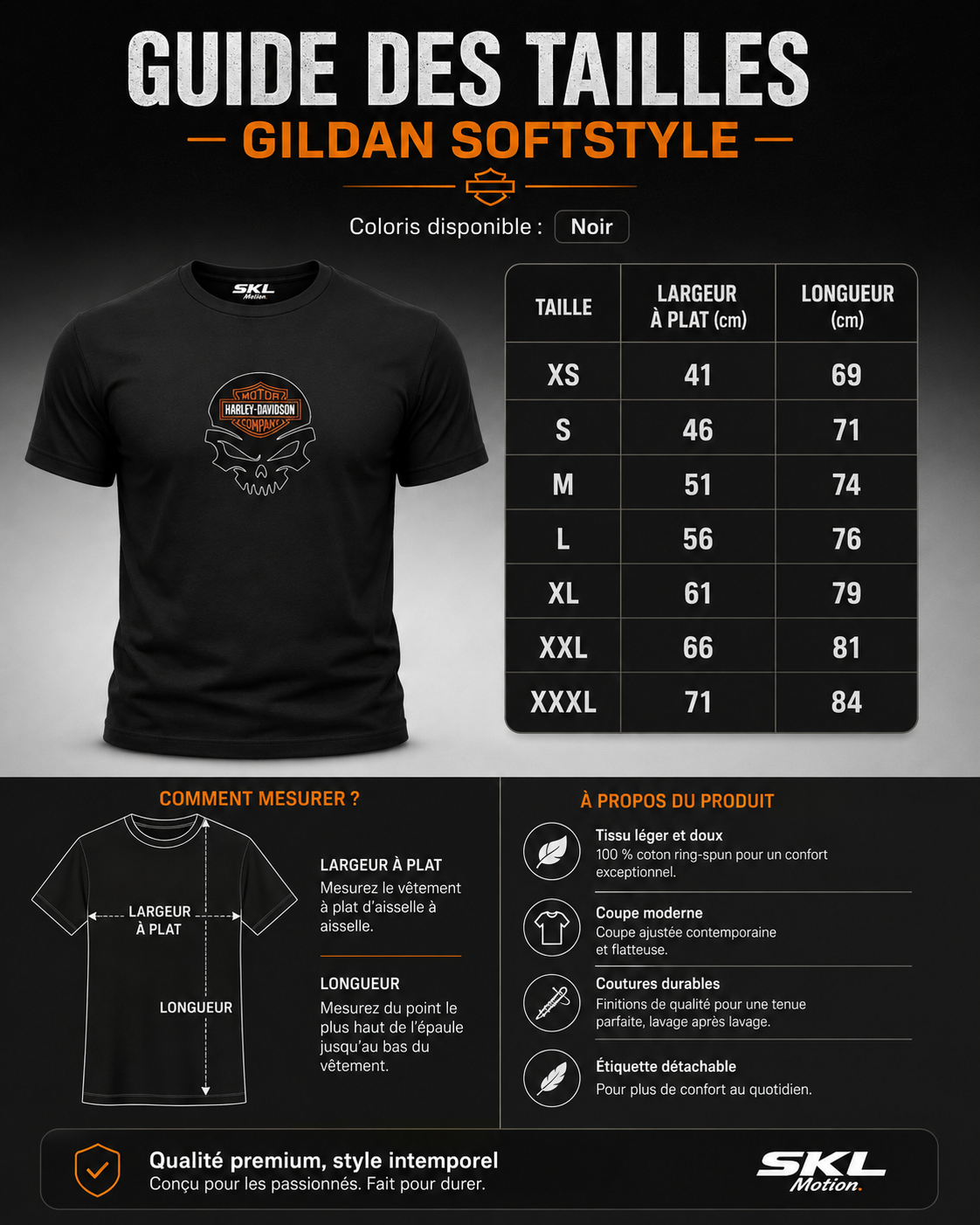 T-shirt Style Harley Street Bob noir – Gildan Softstyle – Design biker moto – XS à 3XL