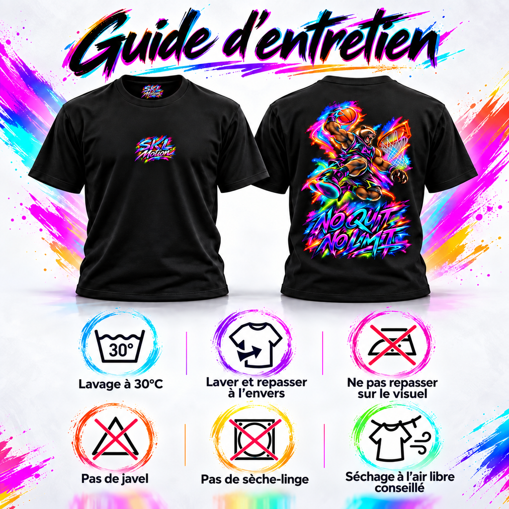 Guide d’entretien du T-shirt basketball noir SKL Motion en coton