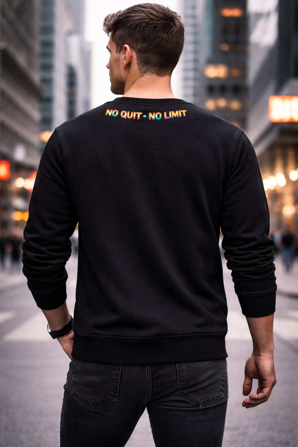 Sweatshirt Unisexe Noir – SKL Motion “No Quit No Limit” Neon Wolverine | Collection Motivation