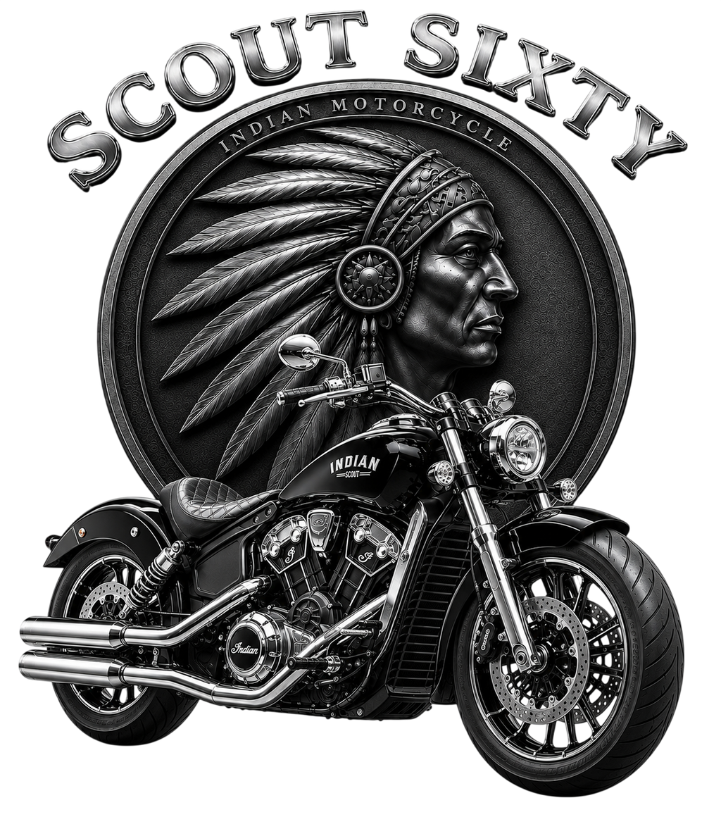 T-shirt Indian Scout Sixty noir unisexe – Motif moto biker recto dos | SKL Motion