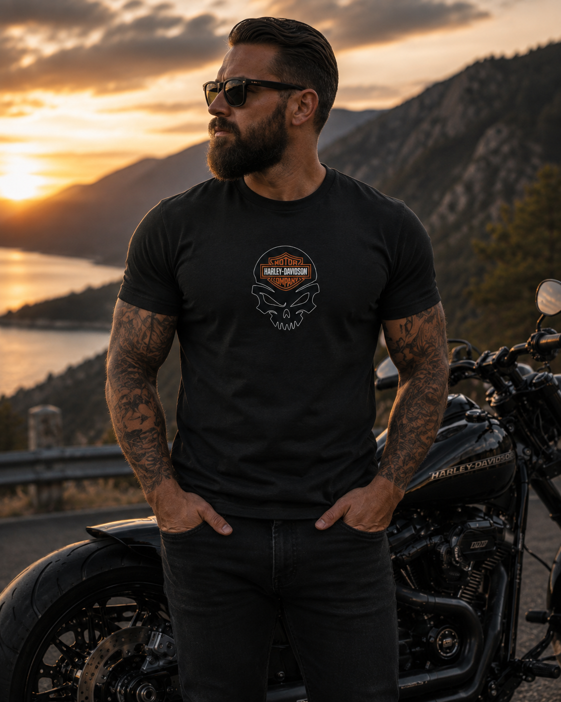 T-Shirt Moto Style Harley Breakout Noir | T-Shirt Motard Homme | Impression Avant & Dos XXL | SKL Motion