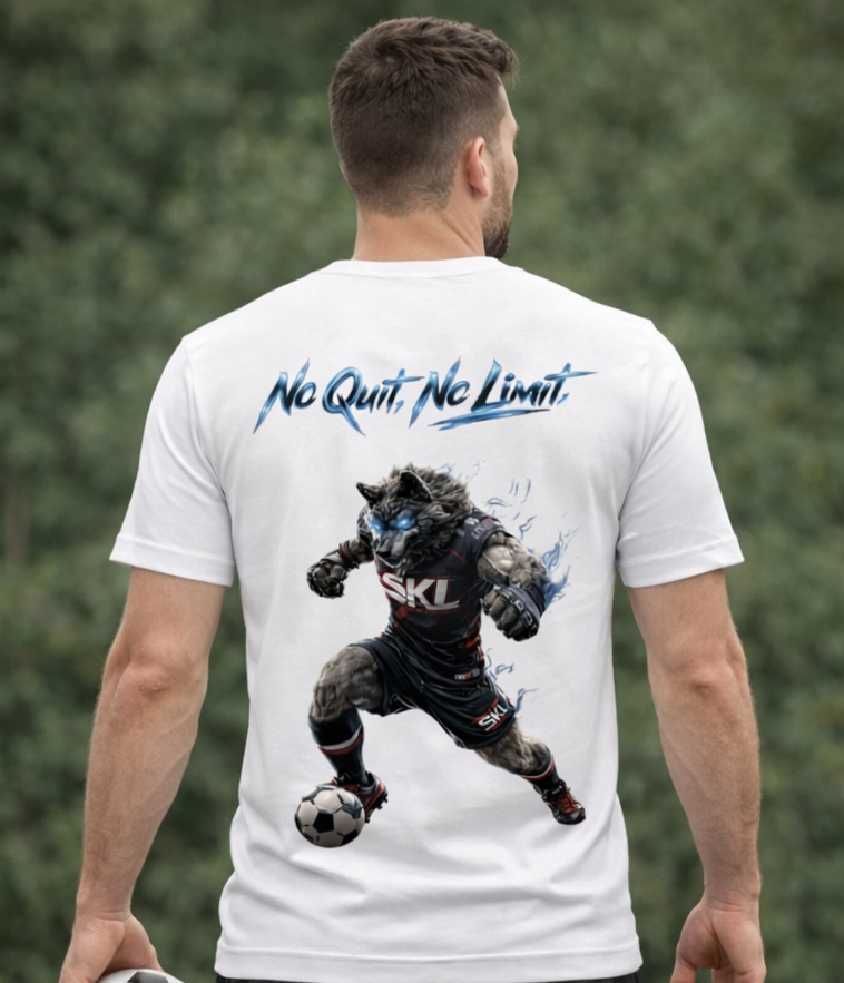 T-shirt Football Homme SKL Wolverine – No Quit No Limit – Sport Streetwear – Gildan Softstyle Noir Blanc Gris