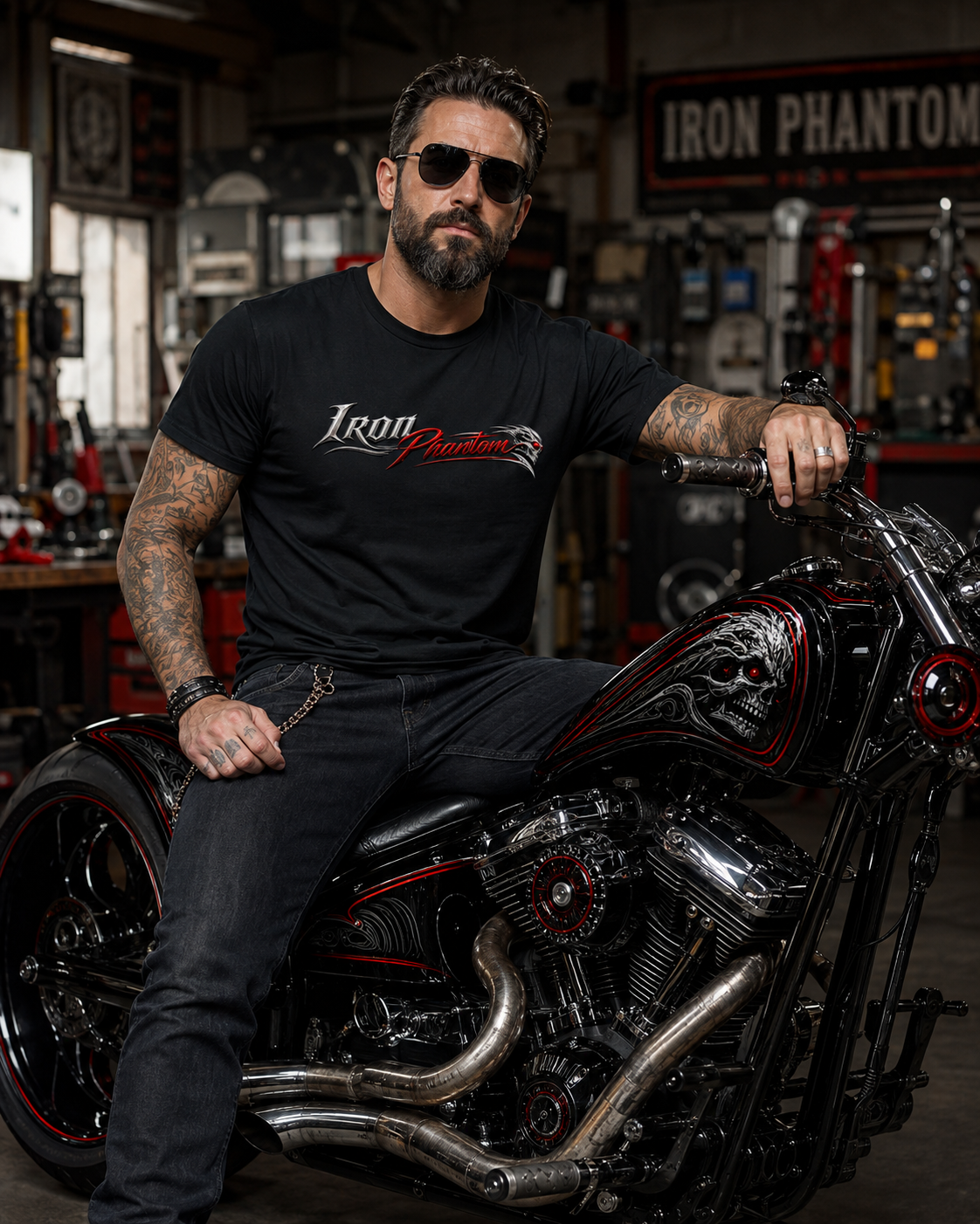 T-shirt style Harley Biker Iron Phantom Noir – Moto Custom – SKL Motion