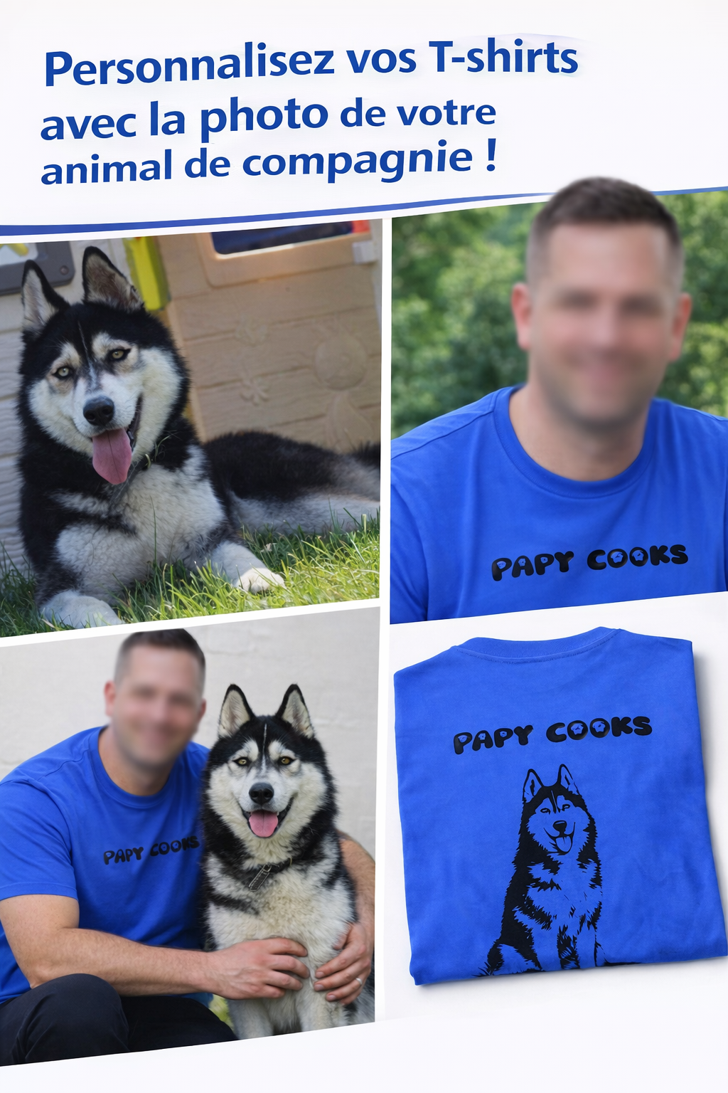 T-shirt Personnalisé avec Photo – Portrait Chien & Animaux – Impression DTF ou HTV – Unisexe