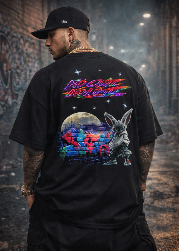 T-shirt Streetwear Neon Fury No Quit No Limit – SKL Motion – Unisexe Noir & Blanc