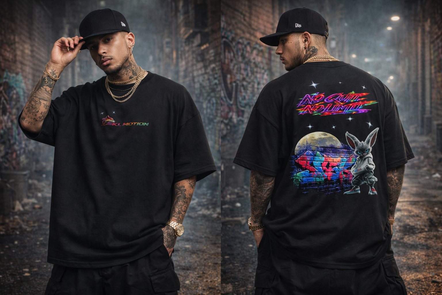 T-shirt Streetwear Neon Fury No Quit No Limit – SKL Motion – Unisexe Noir & Blanc
