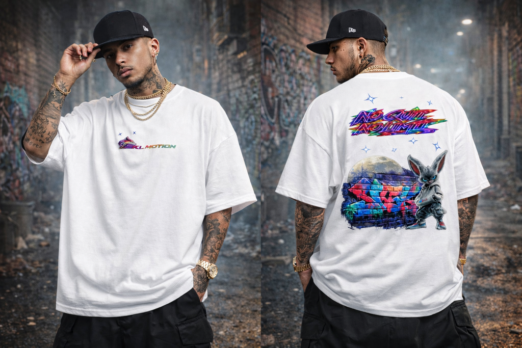 T-shirt Streetwear Neon Fury No Quit No Limit – SKL Motion – Unisexe Noir & Blanc