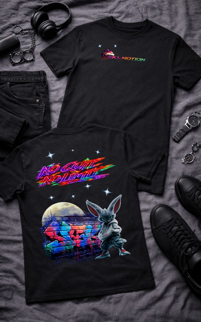 T-shirt Streetwear Neon Fury No Quit No Limit – SKL Motion – Unisexe Noir & Blanc
