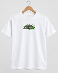 T-shirt Ninja ZX-10R Kawasaki blanc sur cintre, petit logo sur la poitrine — SKL Motion